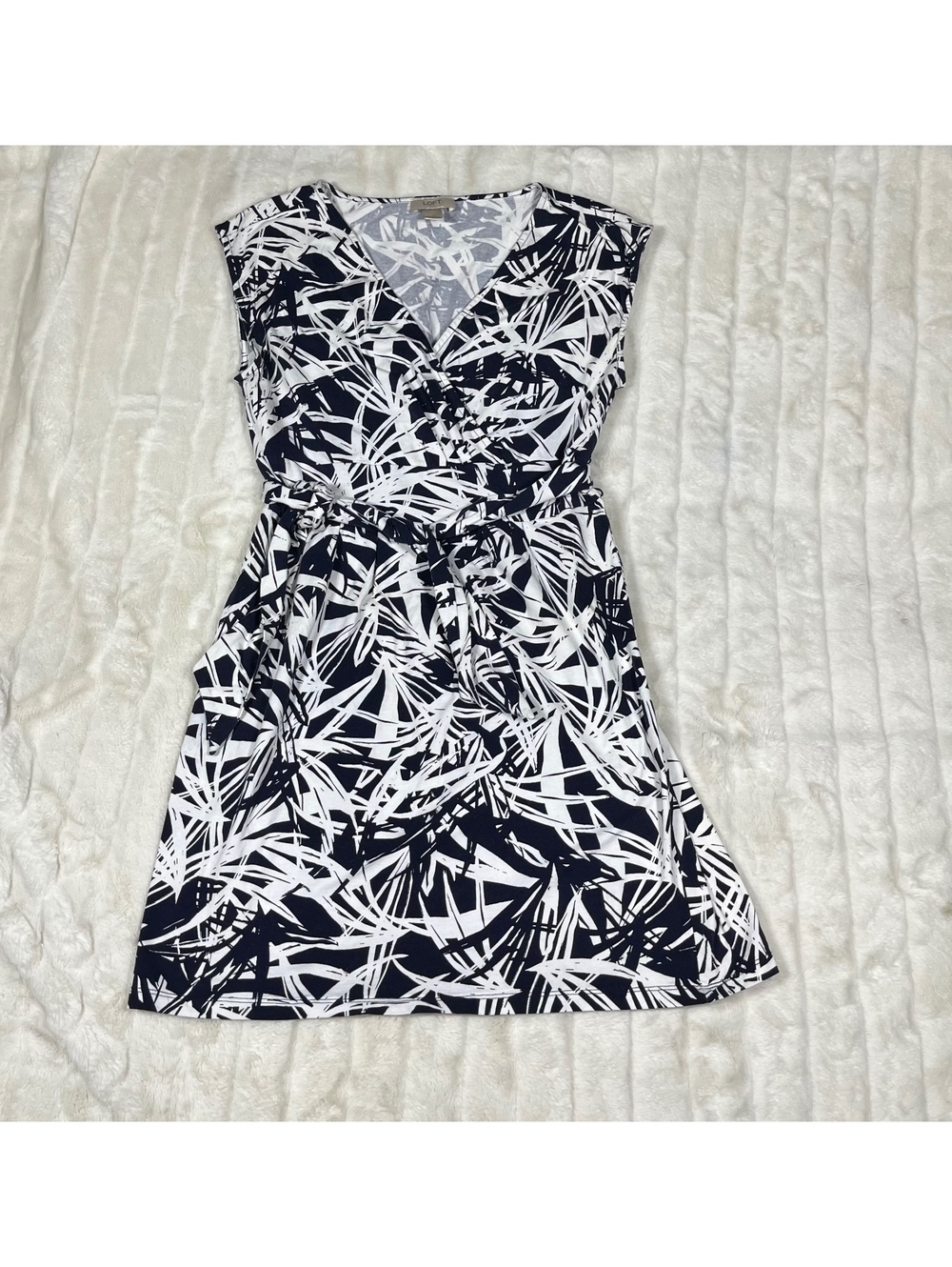 LOFT Womens M Blue White Surplice Spring Fall Tie Waist Casual Work Office Dress